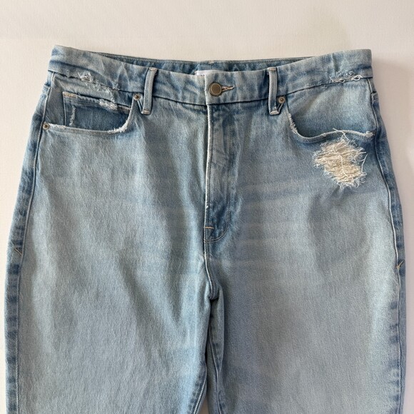 Good American Mom Jeans Women's Sz 10 / 30 High Waist Distressed Light Wash Blue - Picture 4 of 16